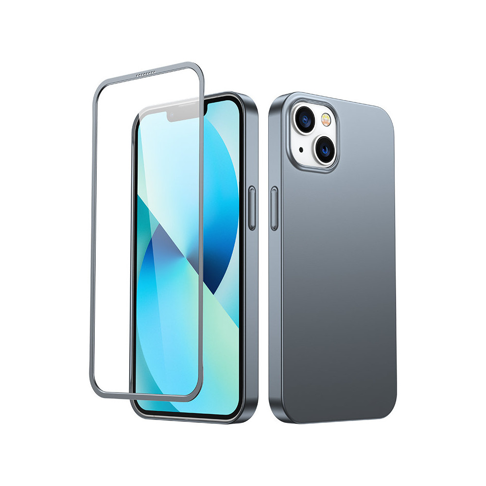 Case Cover for iPhone 13 -kotelo takana ja edessä + lasi kovettunut harmaa