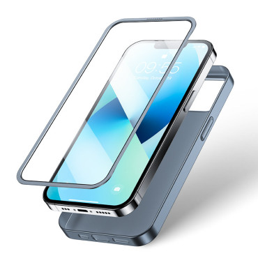 Fallskydd för iPhone 13 hölje på baksidan och fronten + glas härdat