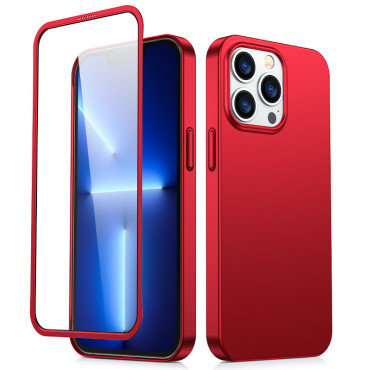 Case Cover for iPhone 13 Pro Max Housing for back and front + Tempered glass Red