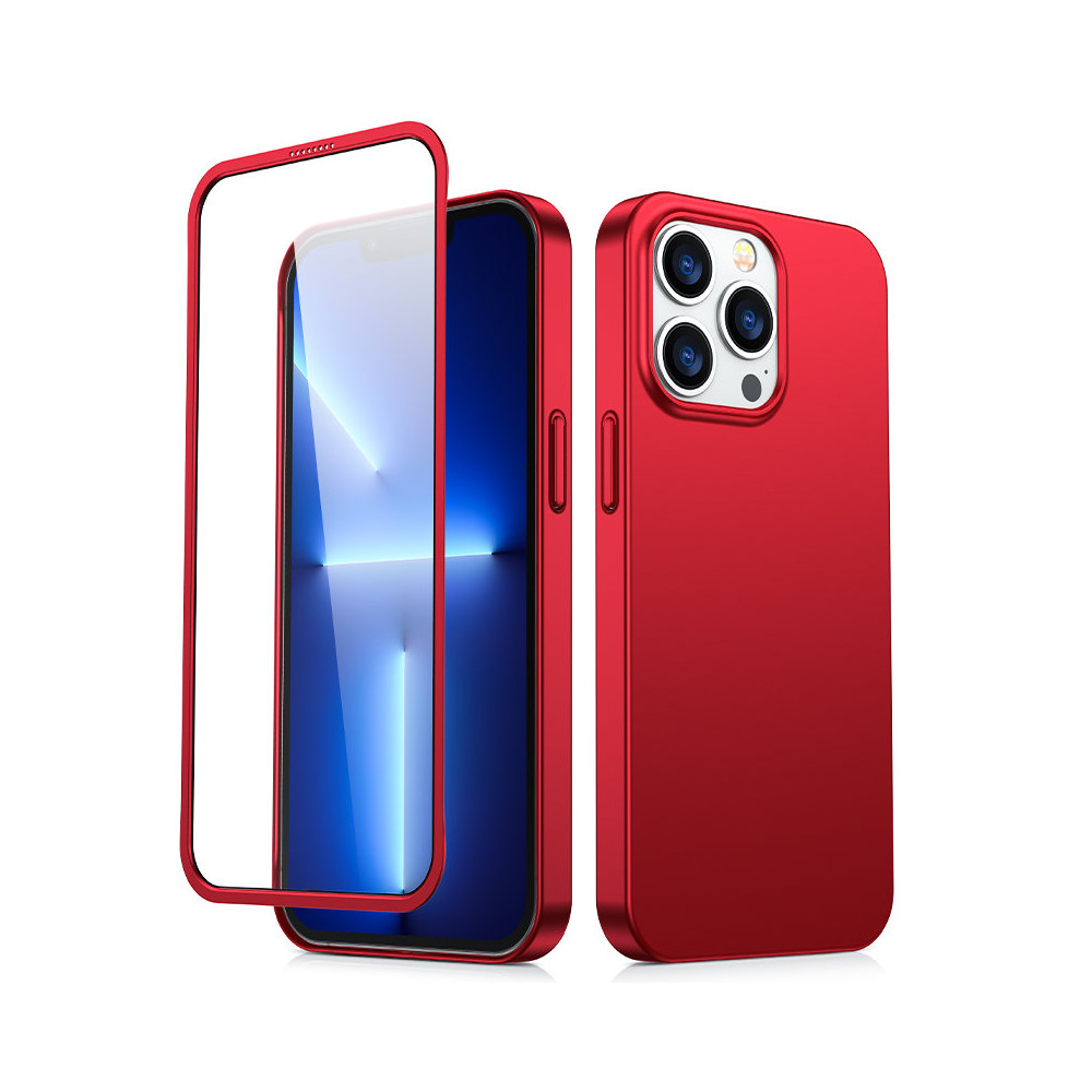 Kryt pre iPhone 13 Pro Max Bývanie pre zadné a predné + tvrdené sklo červená
