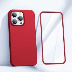 Case deksel til iPhone 13 Pro Max Housing For Back and Front + Herdet Glass Rød