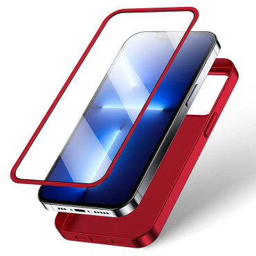 Case deksel til iPhone 13 Pro Max Housing For Back and Front + Herdet Glass Rød