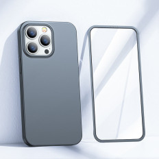 Case Cover til iPhone 13 Pro Max Casing på bagsiden og forreste + glas hærdet grå