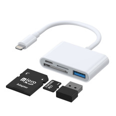 Προσαρμογέας ανάγνωσης κάρτας HUB για iPhone OTG Lightning - USB SD Reader κάρτα TF White