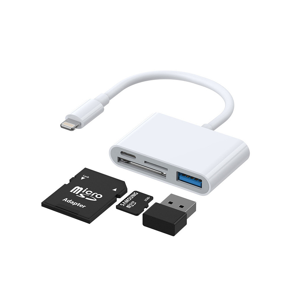 HUB-kortläsare Adapter för iPhone OTG Lightning - USB SD-kortläsare TF White