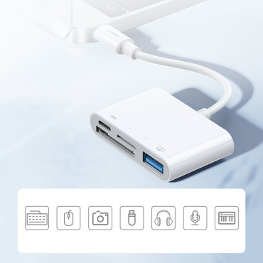 HUB-kortläsare Adapter för iPhone OTG Lightning - USB SD-kortläsare TF White