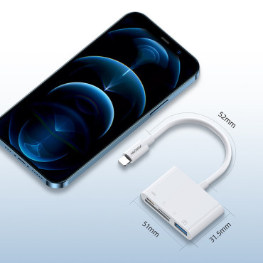HUB-kortläsare Adapter för iPhone OTG Lightning - USB SD-kortläsare TF White
