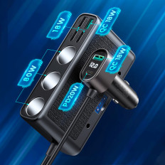 9W1 autolaadija 5x USB 1x USB-C 3x sigaretisüütaja pistikupesa QC must