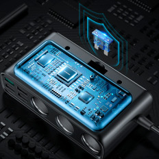 9W1 Auto punjač 5x USB 1x USB-C 3x upaljač utičnica QC crna