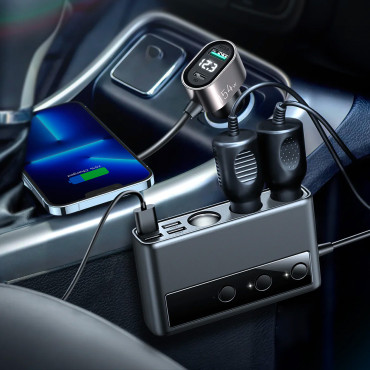 9W1 Car Charger 5x USB 1x USB-C 3x Cigarette Lighter Vtičnica QC Black