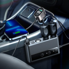 9W1 Car Charger 5x USB 1x USB-C 3x Cigarette Lighter Vtičnica QC Black
