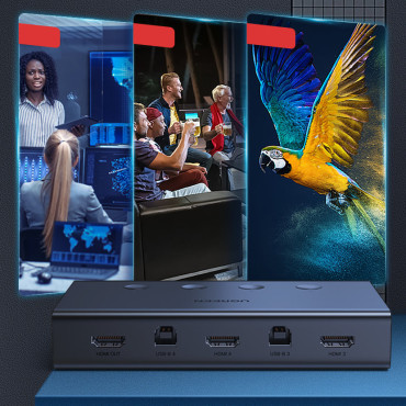 KVM klaviatūros vaizdo pelė 4x HDMI 4x 4x USB-B juoda