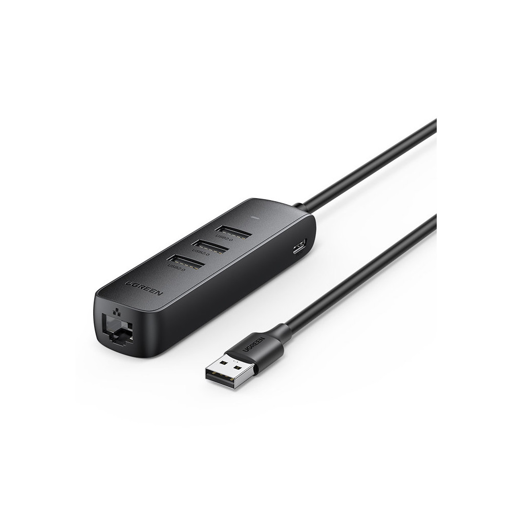 Adapter-sovitin USB-jälleenmyyjä - Ethernet RJ45 3x USB Musta