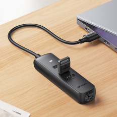 Adapter Adapter USB-distributör - Ethernet RJ45 3x USB Svart