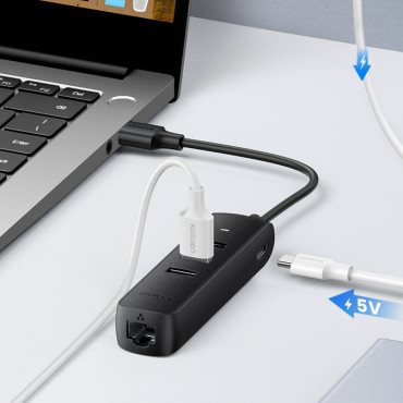 Adapter Adapter USB-distributör - Ethernet RJ45 3x USB Svart