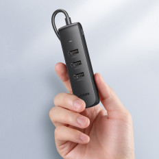 Adapter Adapter USB-distributör - Ethernet RJ45 3x USB Svart