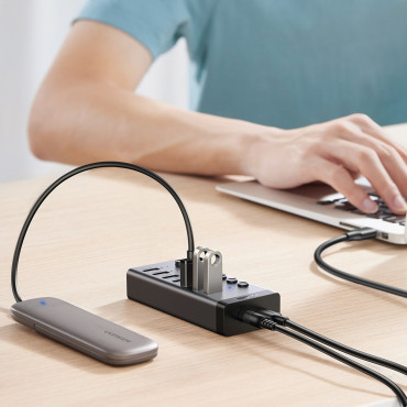 Distribuidor USB-C multifuncional 7W1 - 7x USB 3.0 PD DC 12V Gray