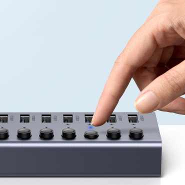 7W1 Daugiafunkcinis stebulė USB-C skirstytuvas - 7x USB 3,0 pd DC 12V pilka