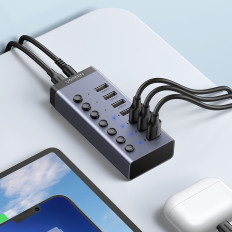 7W1 multifunkční náboj USB-C Distributor - 7x USB 3.0 PD DC 12V šedá