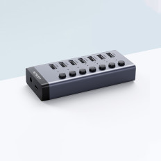 Distribuidor USB-C multifuncional 7W1 - 7x USB 3.0 PD DC 12V Gray