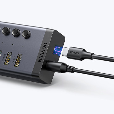 Distribuidor USB-C multifuncional 7W1 - 7x USB 3.0 PD DC 12V Gray