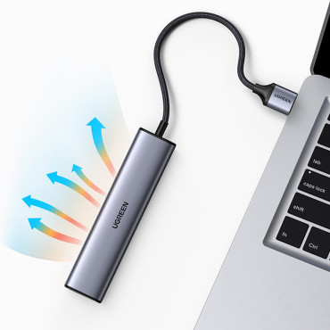 Multifunksjonell hubadapter USB-distributør 3.0 - 3x USB Ethernet RJ-45 USB-C PD GRAY