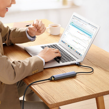 Multifunksjonell hubadapter USB-distributør 3.0 - 3x USB Ethernet RJ-45 USB-C PD GRAY