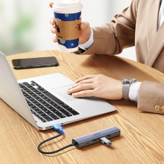 Multifunksjonell hubadapter USB-distributør 3.0 - 3x USB Ethernet RJ-45 USB-C PD GRAY