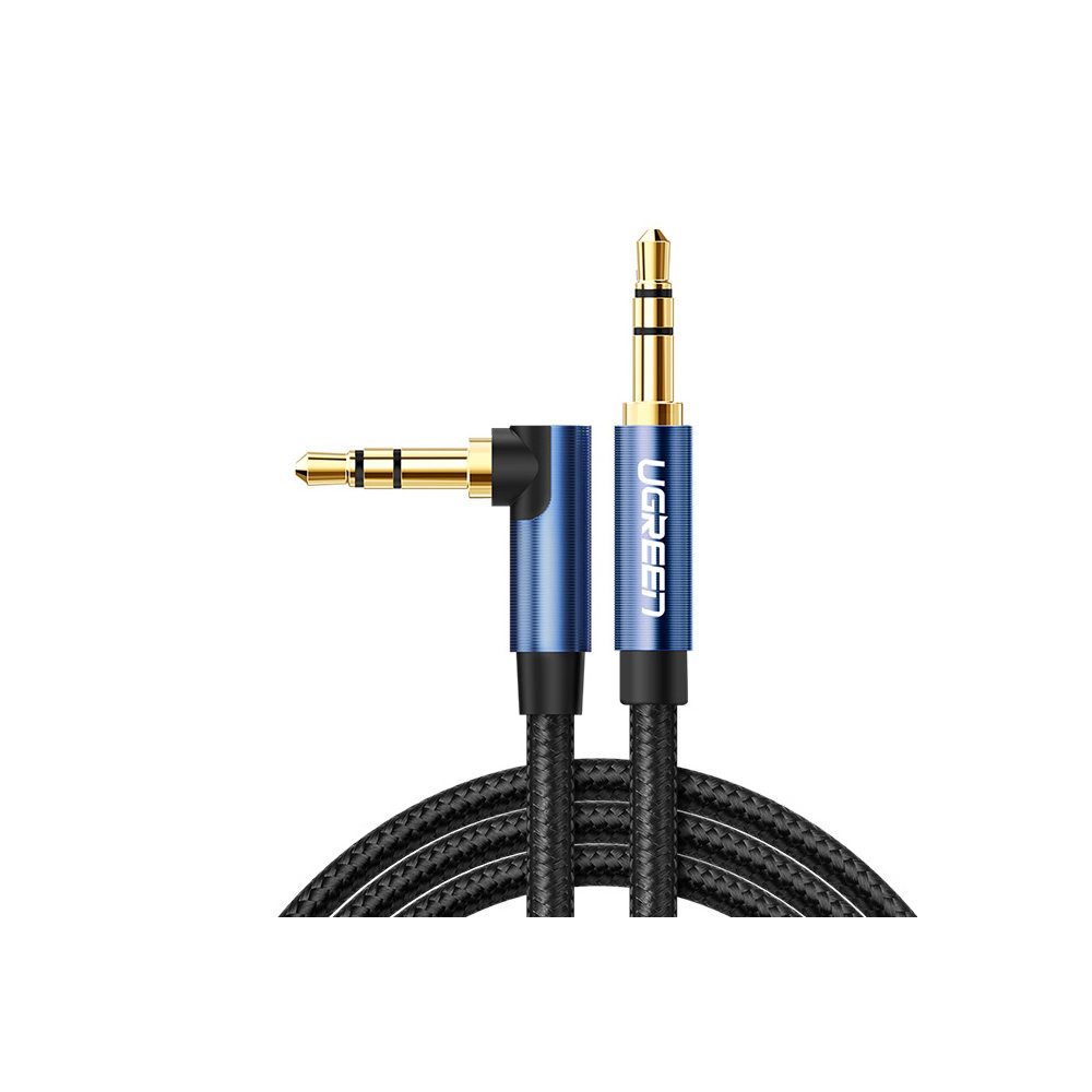 Cable lateral angular AUX 2X Cable auxiliar Mini Jack 3,5 mm 1m Azul