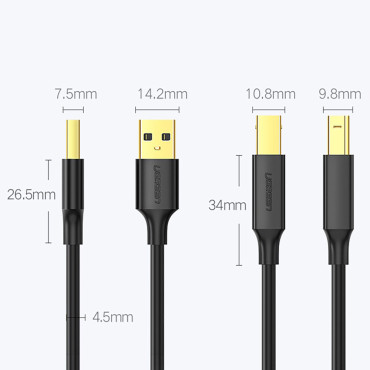 Câble USB Câble Type B pour imprimante pour hommes - USB 2.0 Homme 480Mbps 1M Noir