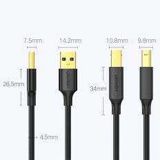Kabeļu USB kabelis B tipa vīriešu printerim - USB 2.0 Vīriešu 480Mbps 1m melns