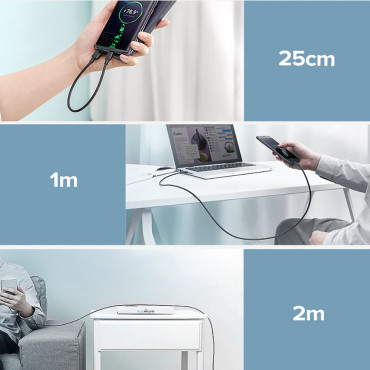 Kábel USB Adaptér - USB-C Rýchly náboj 3.0 3A 0.25m Čierna