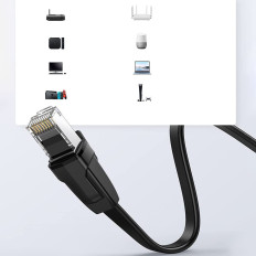 Plochý sieťový kábel patchcord LAN RJ45 Ethernet Cat. 6 0.5m Čierna