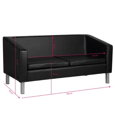 Gabbiano bm18003 soffan i svart eco-läder för väntrum — framsida