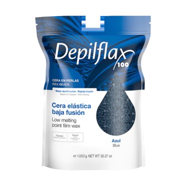 Cera depilatoria flexible Depilflax 100 con punto de fusión bajo, perla azul 1000g — vista frontal