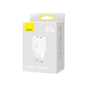 Kleine compacte 2x USB 10.5W witte oplader