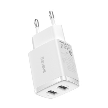 Μικρό συμπαγές 2x USB 10.5W λευκό φορτιστή