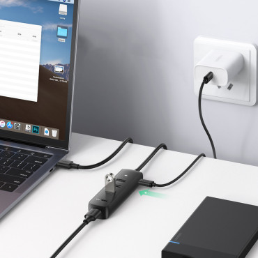 Hub USB-A Port Splitter - 4x USB 3.2 Gene 1 Svart