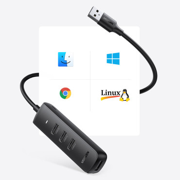Hub USB-A Port Splitter - 4x USB 3.2 Gene 1 Svart