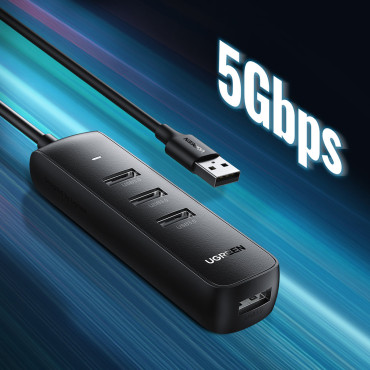 Hub USB-A Port Splitter - 4x USB 3.2 Gene 1 Svart
