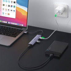 Hub USB Port Splitter - 4x USB 3.0 Grå