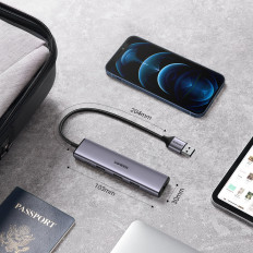 Hub USB Port Splitter - 4x USB 3.0 Grå