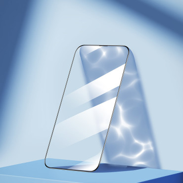 Härdat glas för iPhone 14 plus på hela skärmen med en transparent Knight 2.5D TG-ram
