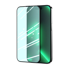 Groen gehard glas voor iPhone 14 Pro met anti-blauw lichtfilter op het ridderscherm