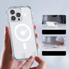 Magnetic case for iPhone 14 plus armored cover with hooks. Transparent stand