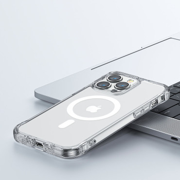 Magnetic case for iPhone 14 plus armored cover with hooks. Transparent stand