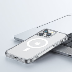 Magnetic case for iPhone 14 plus armored cover with hooks. Transparent stand