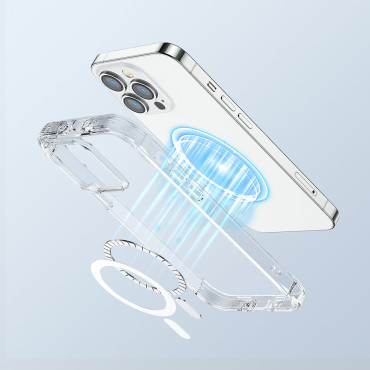 Magnetic case for iPhone 14 plus armored cover with hooks. Transparent stand