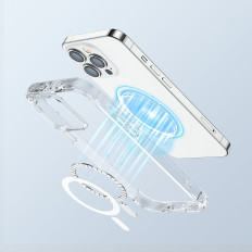 Magnetic case for iPhone 14 plus armored cover with hooks. Transparent stand