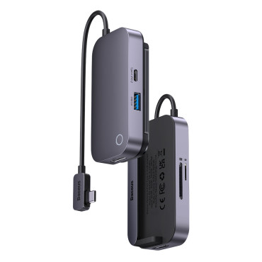 6W1 Padjoy Hub Distributör för Tablet USB-C HDMI SD TF Mörkgrå